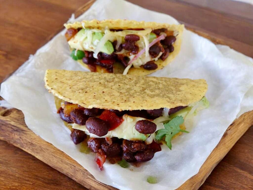 black garlic black bean tacos