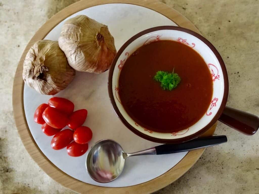 black garlic bloody mary soup