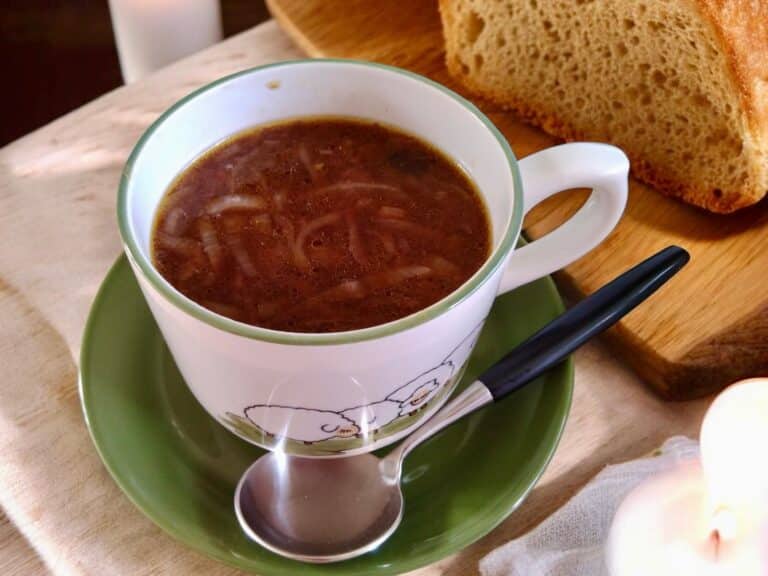 black garlic onion and cider soup