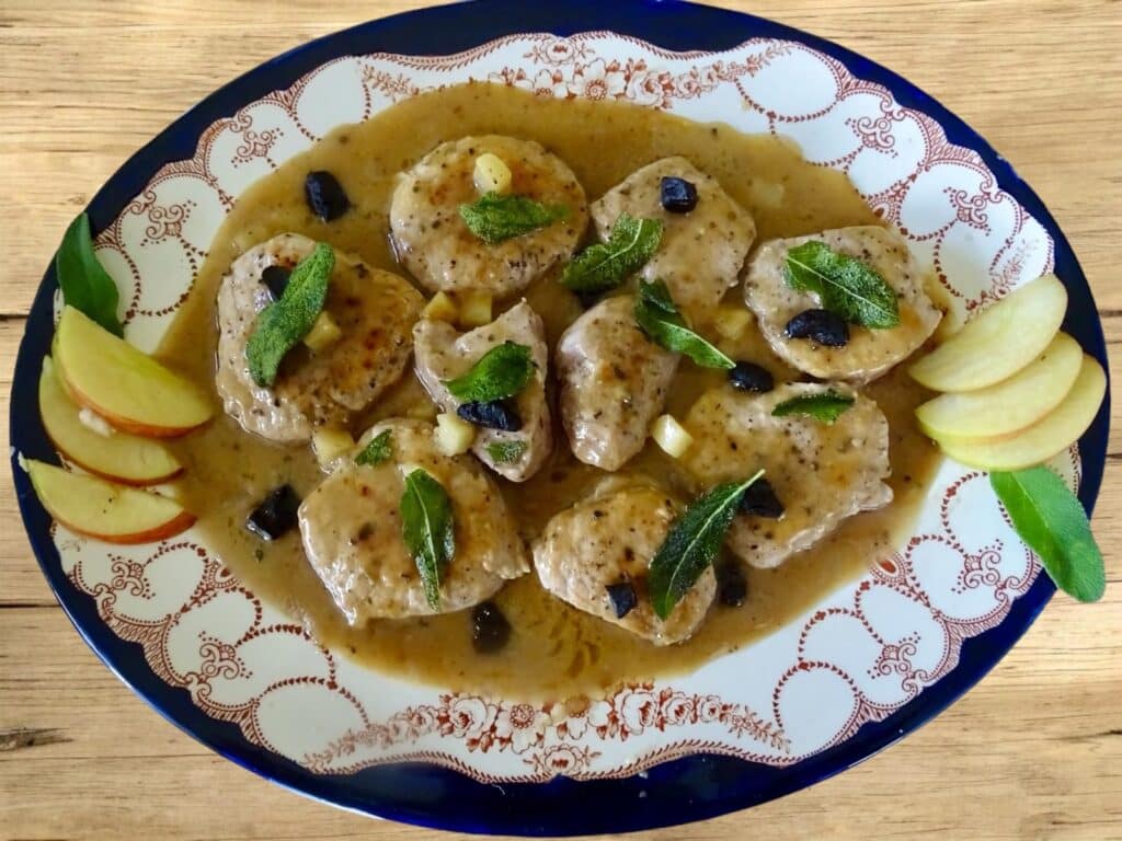 black garlic pork fillets in creamy cider sauce