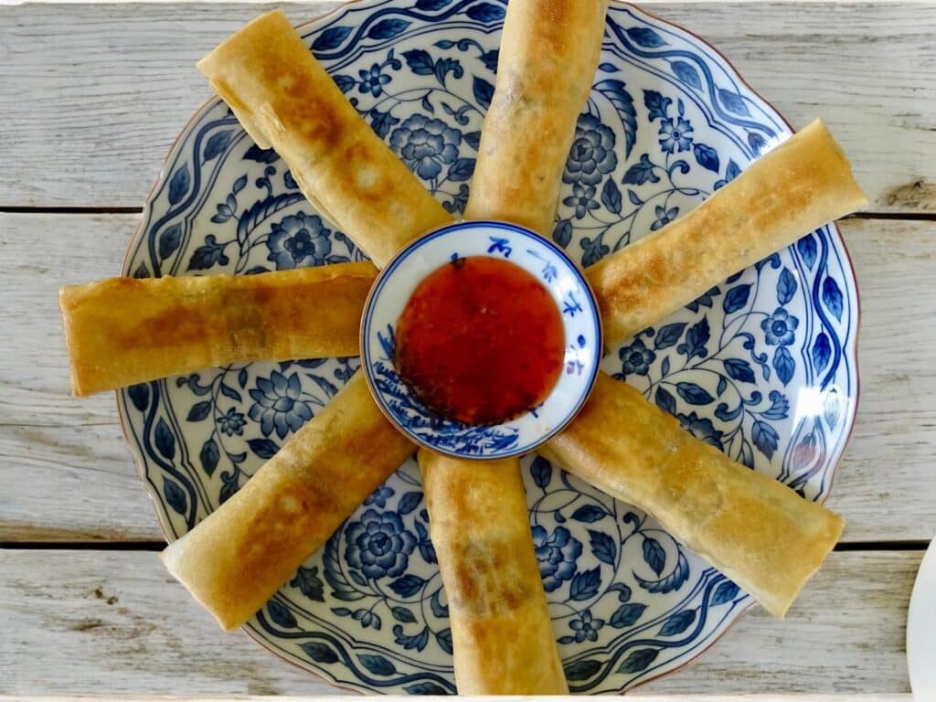 black garlic spring rolls