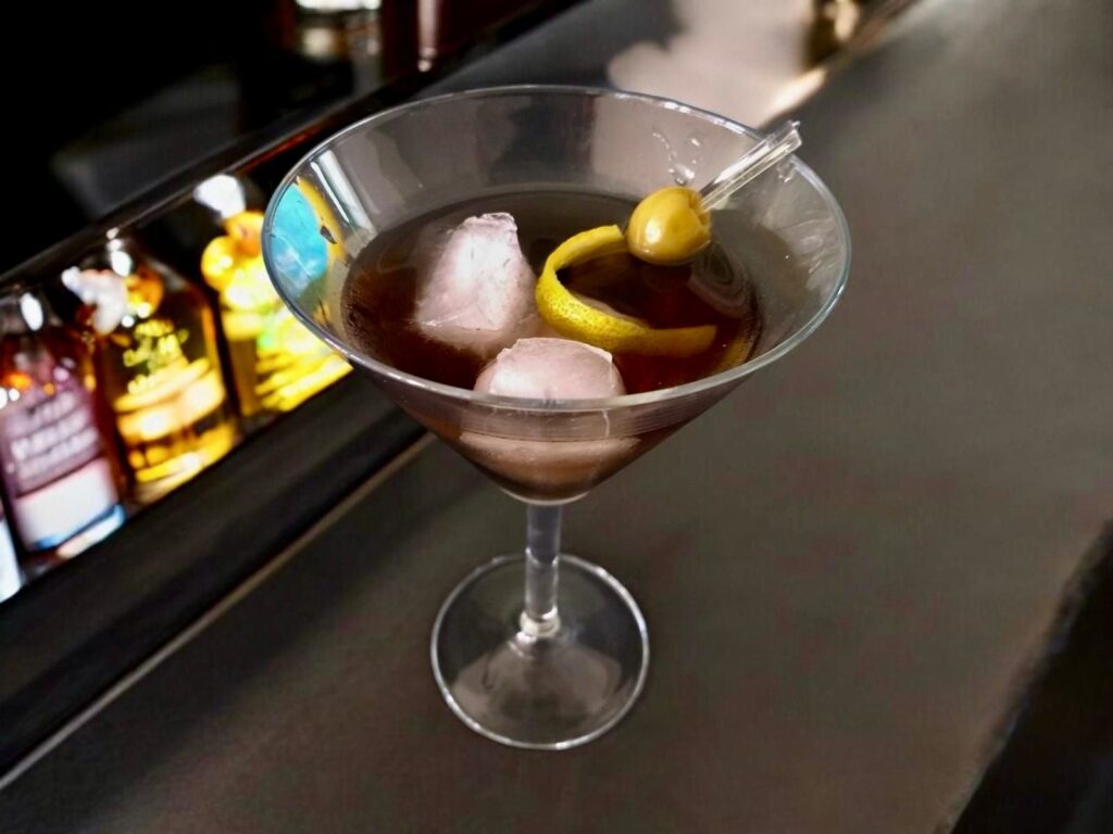black garlic vodka martini